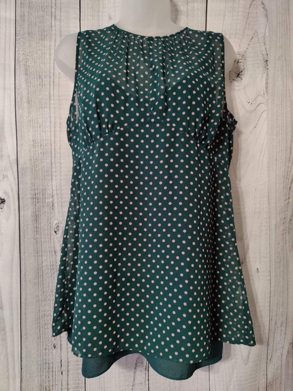 CAbi Teal Polka Dot Sheer Top with Attached/Matching Cami Lining — Set